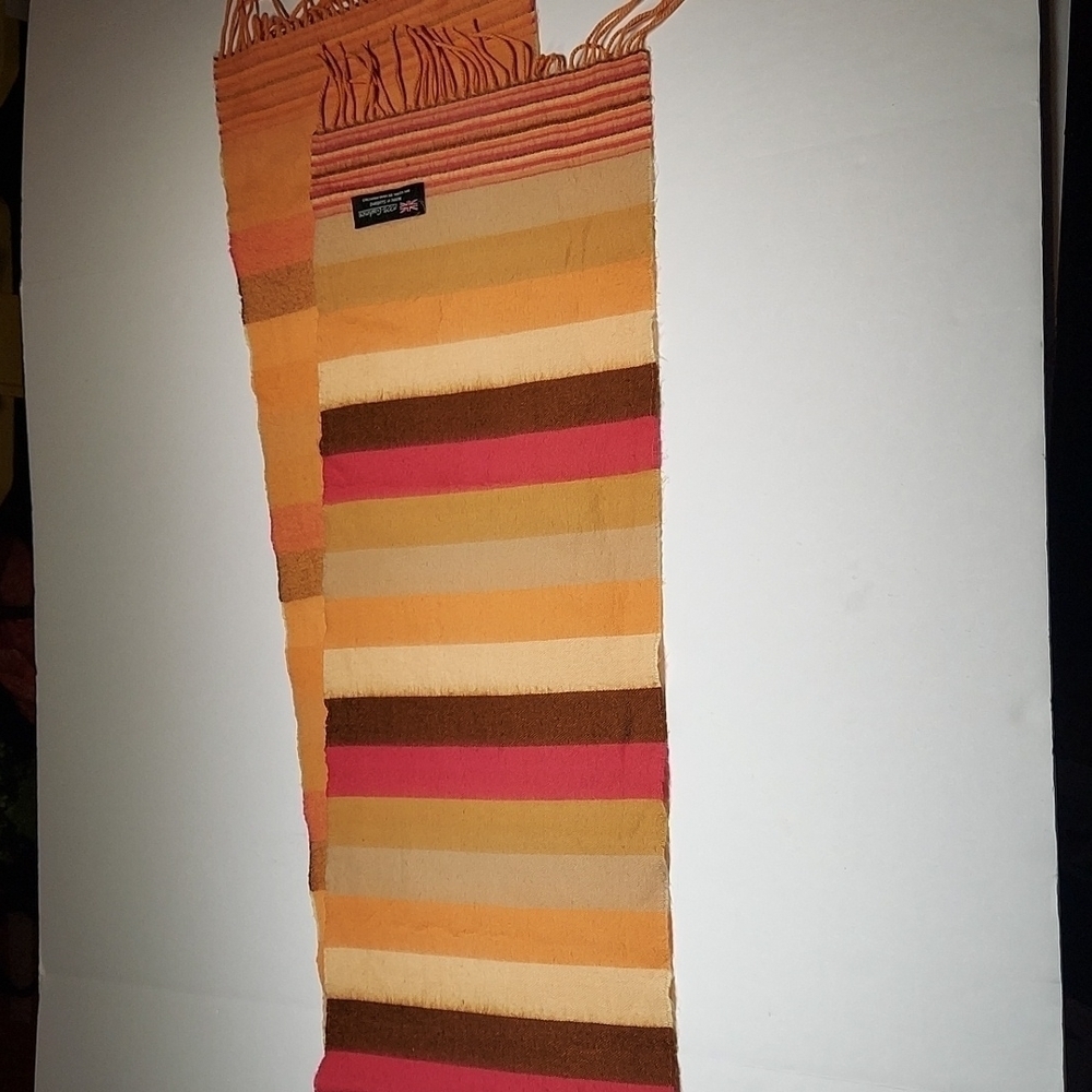 Pink Orange Striped 100%  Cashmere Scotland Scarf Fringe